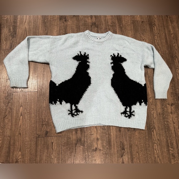 LOEWE Rooster Intarsia Mohair Blend Soft Light Blue Knit Sweater